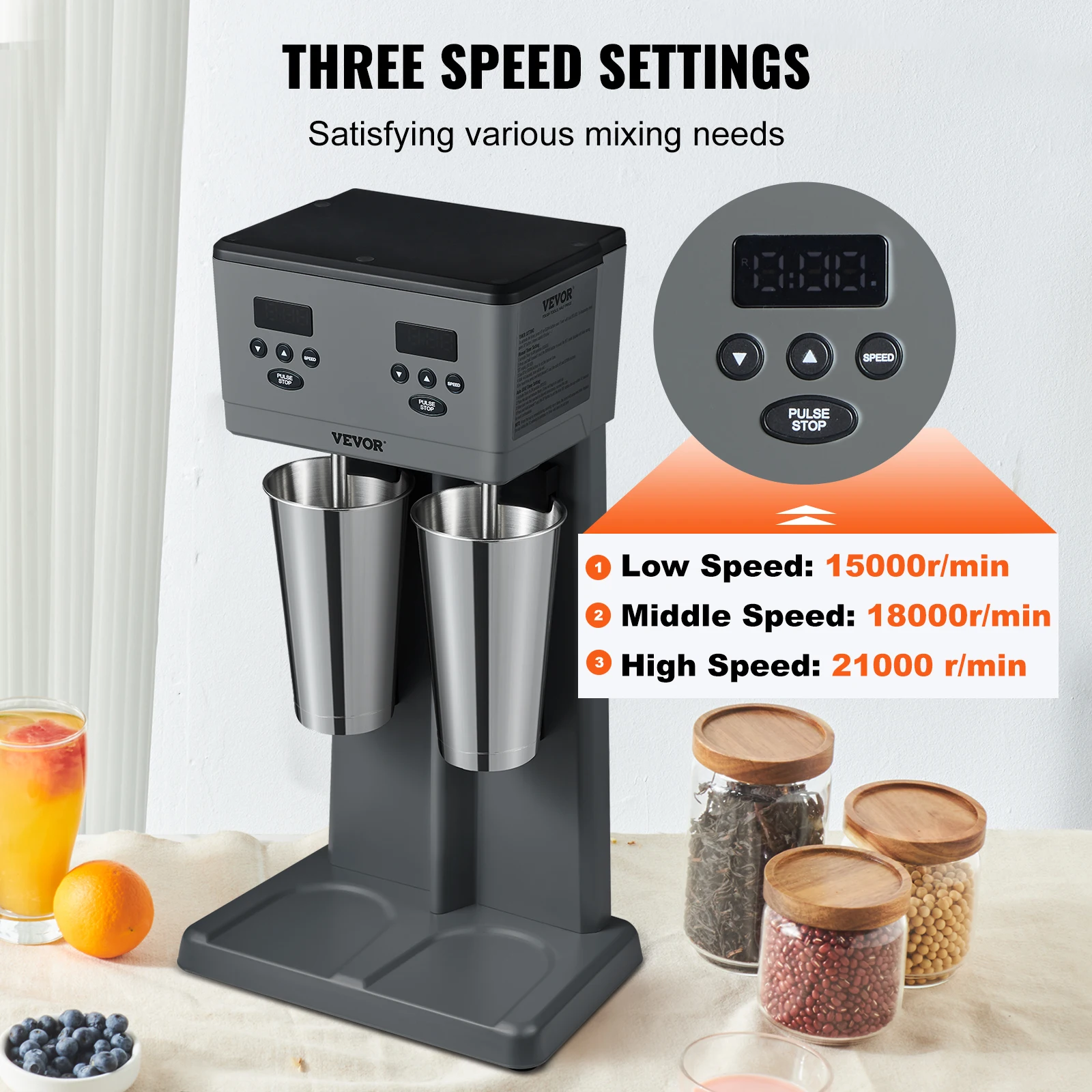 VEVOR Milk shake 375W x 2 Maker Electric Milkshake Machine Commercial Double Heads Drink Mixer Blender