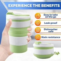 350ml Silica Gel Collapsible Cup Reusable Leakproof Travel Coffee Mug Foldable Portable for Hiking Camping Office Heat Resistant 4