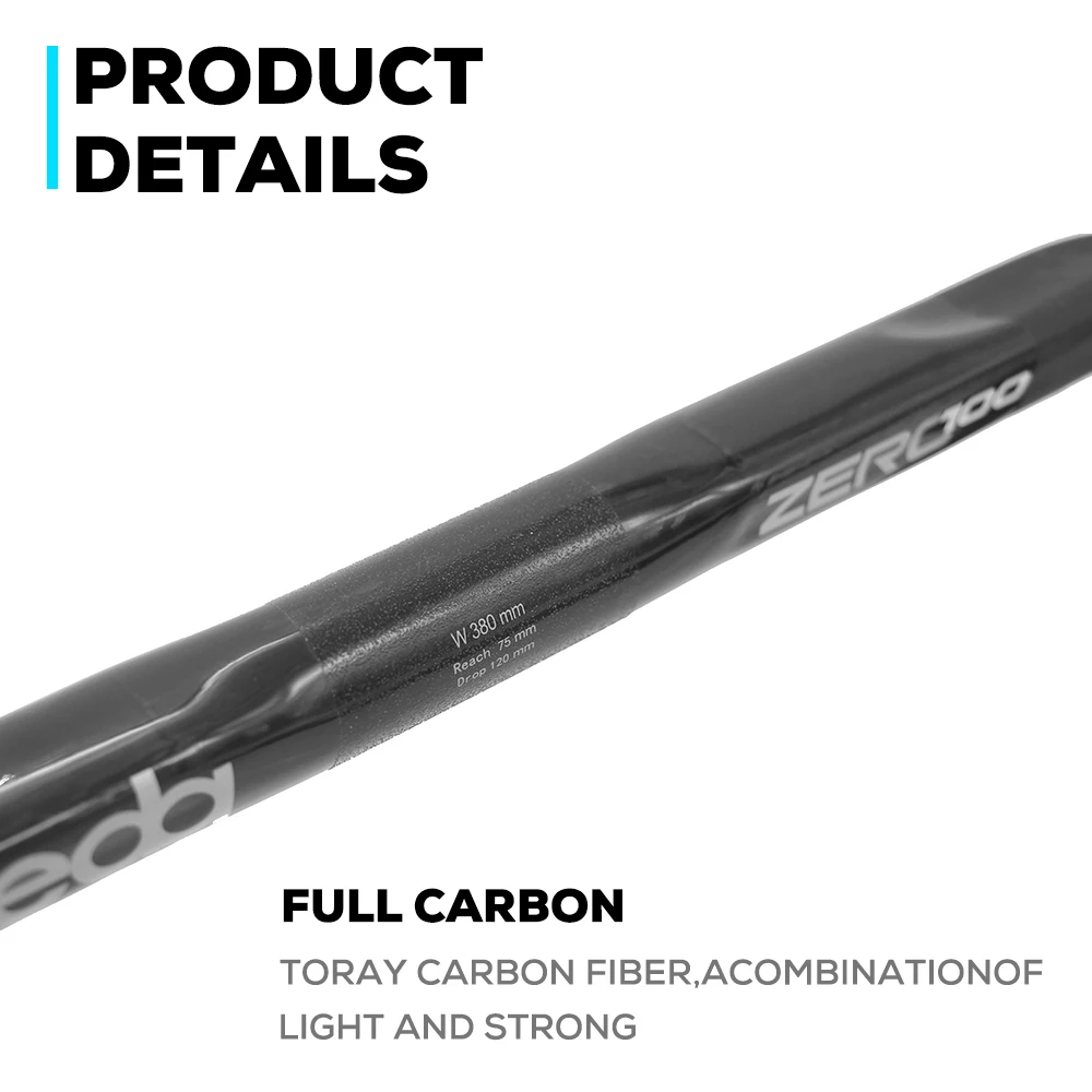 DEDA Zero100 Road Bicycle Carbon Handlebar Reduce Resistance Bent Bar Strengthen Bike Parts 380mm External Routing Black Matte