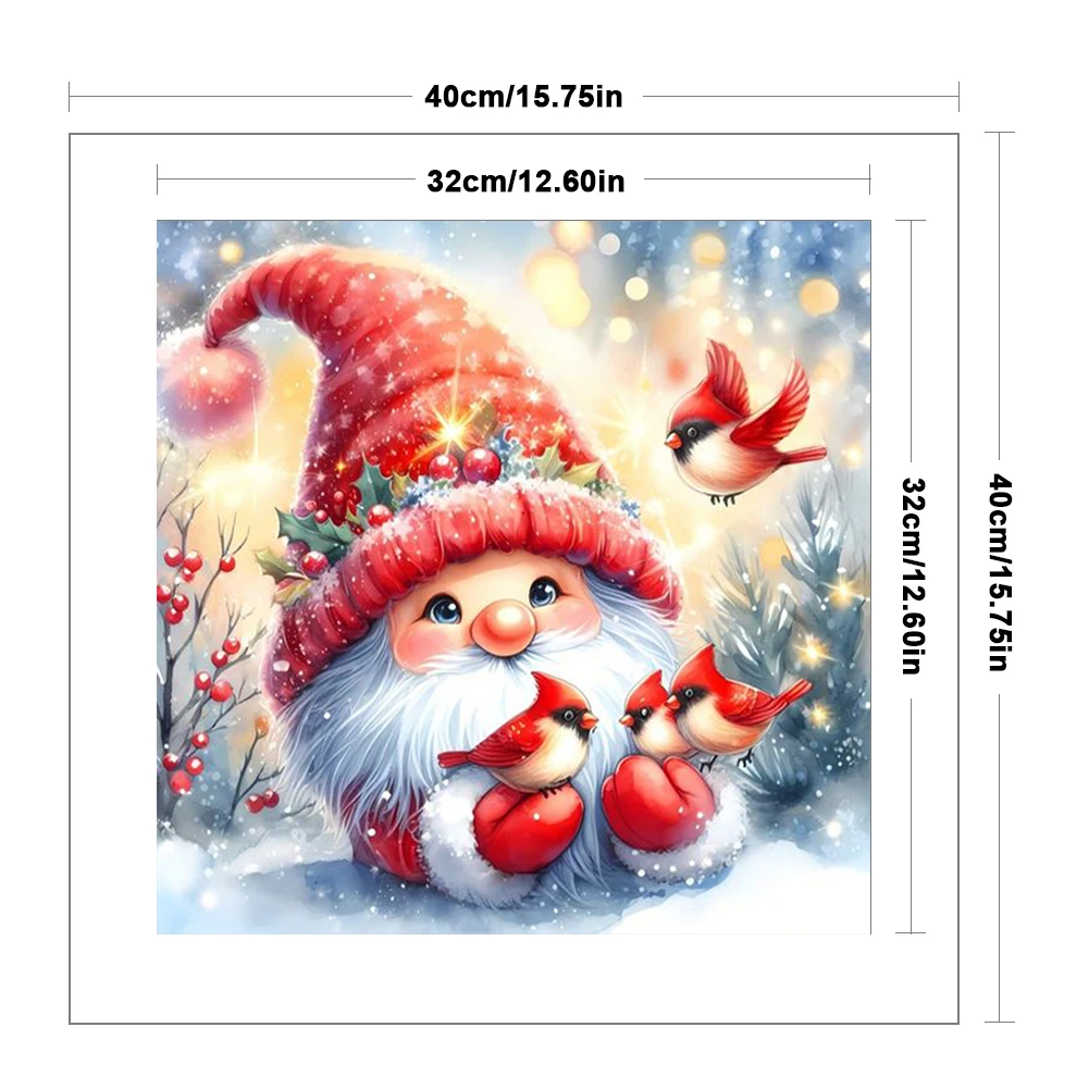 Bird Gnome Printed Cross Stitch Kit 40x40cm DIY 11CT Thread Art Needlework Decor