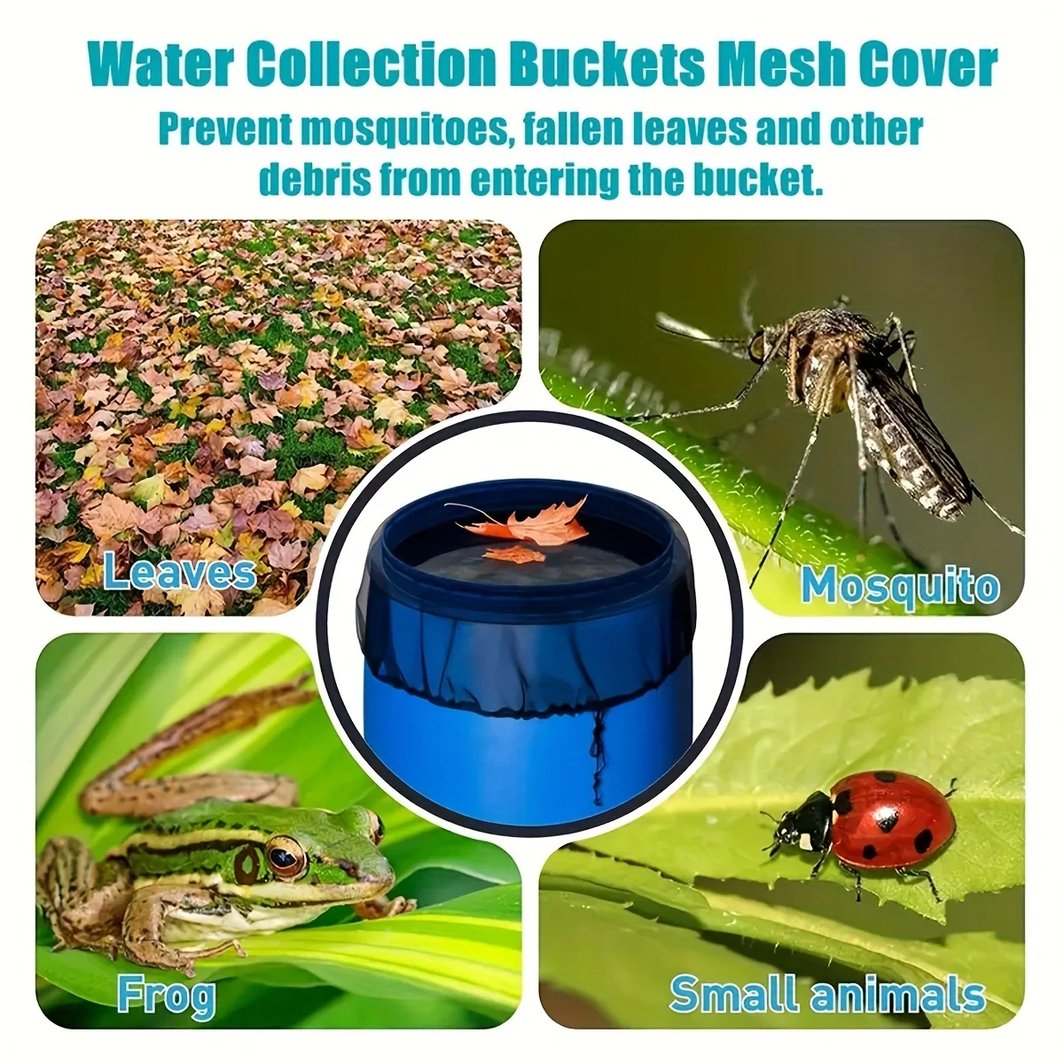 Copertura in rete per barili di pioggia con coulisse, copertura per secchi di raccolta dell'acqua