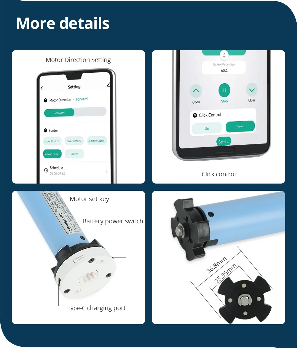 Zigbee Roller Shade Blinds Motor Built-in Battery Work with Tuya Smartthings App