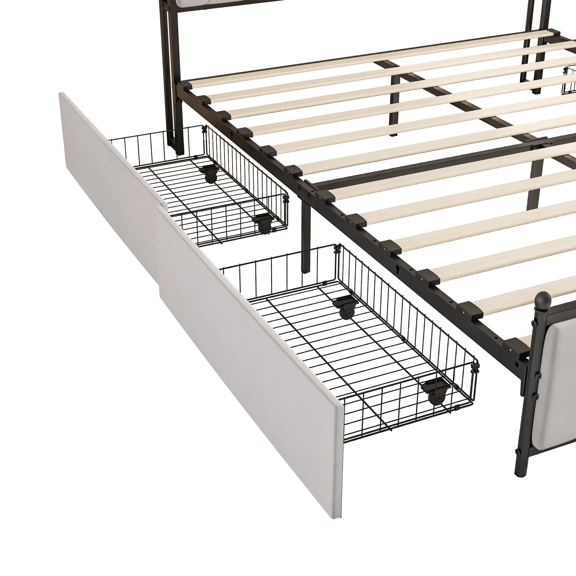 Comanlia 140x200cm Gepolstertes Doppelbett mit Stauraum, 4 Schubladen, LED-Lichtleiste und USB-Ladefunktion, Samt, Beige – Detail 10