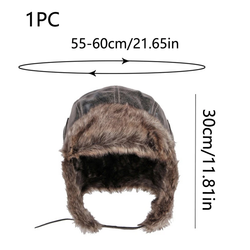 Unisex Winter Faux Fur Hat Trapper Aviator Trooper Earflap Warm Leather Waterproof Ski Hat Bomber Cap Ear Protectors
