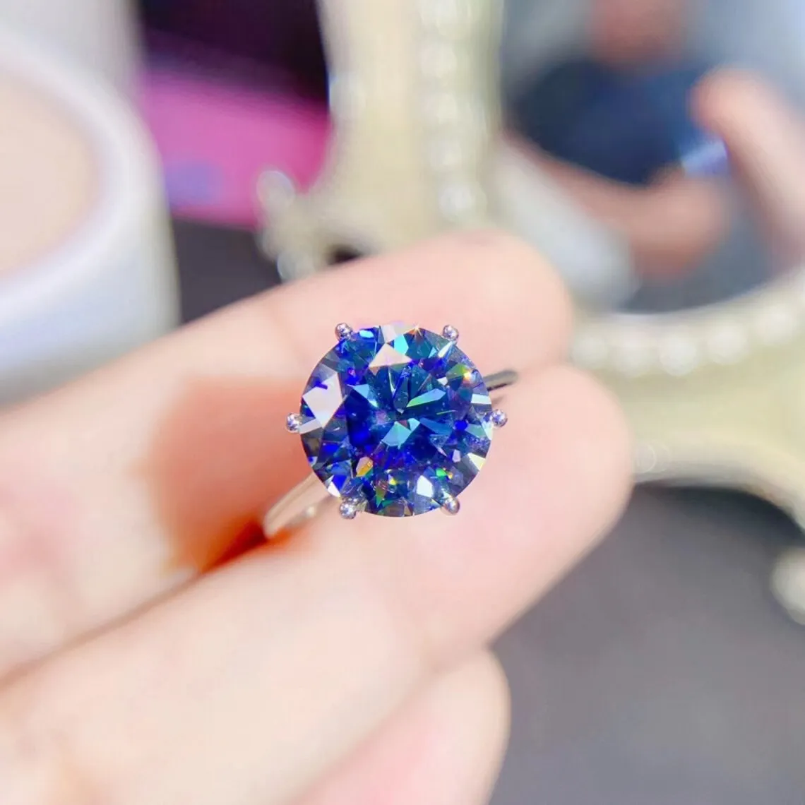 

MeiBaPJ 5 Carats Moissanite Gemstone Classic Simple Ring for Women 925 Sterling Silver Fine Wedding Jewelry