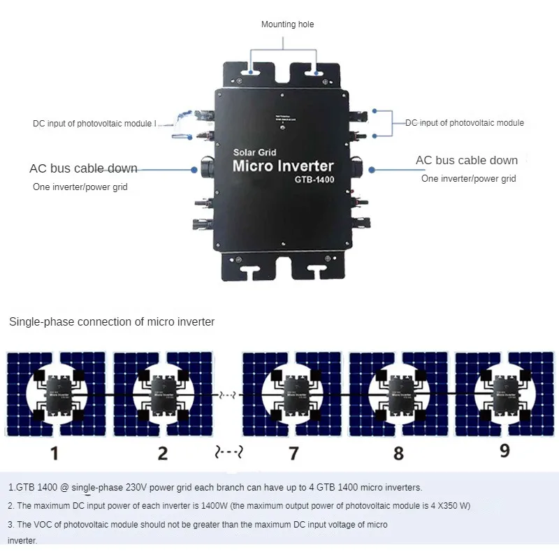 GTB-1400W-Wifi-220V Solar External WiFi Micro Inverter 1400W Photovoltaic Power Generation System MPPT Sine Wave Inverter 4