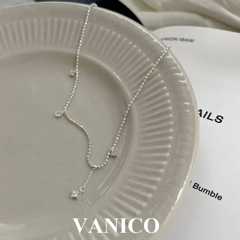 

Изысканный Маленькое очаровательное ожерелье из бисера, стерлинговое серебро 925 пробы, корейское модное милое квадратное жемчужное ожерелье с кубическим цирконием, ожерелье для женщин