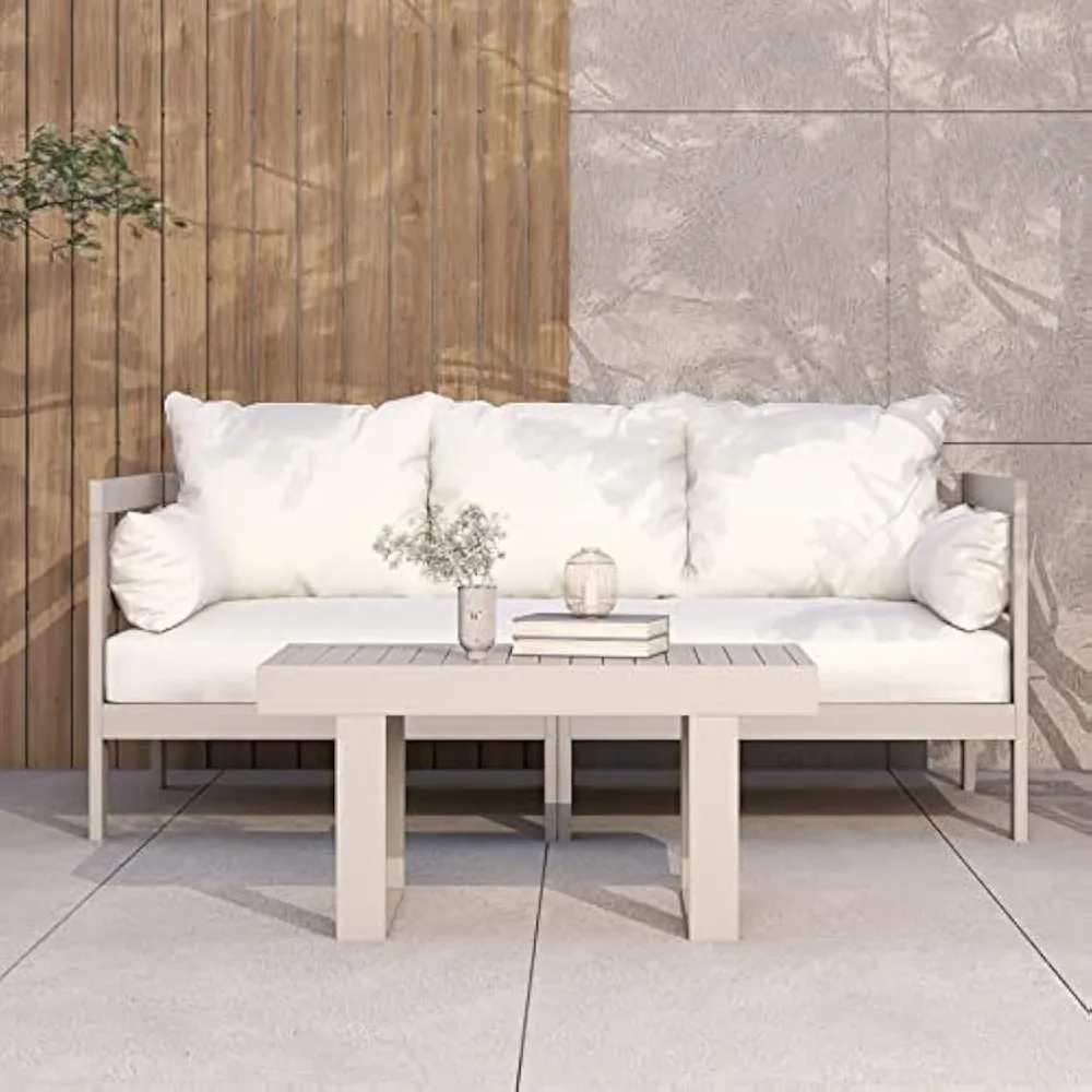 Outdoor Sofa Patio Furniture Set, Modern Wood Couch with Cushions and Coffee Table, 74 Inch   garden furniture 6