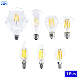 4pcs/lot LED Retro Edison Bulb E14 E27 220V 2W 4W 6W 8W Light Bulb C35 G45 A60 ST64 G80 G95 G125 Glass Filament Vintage COB Lamp