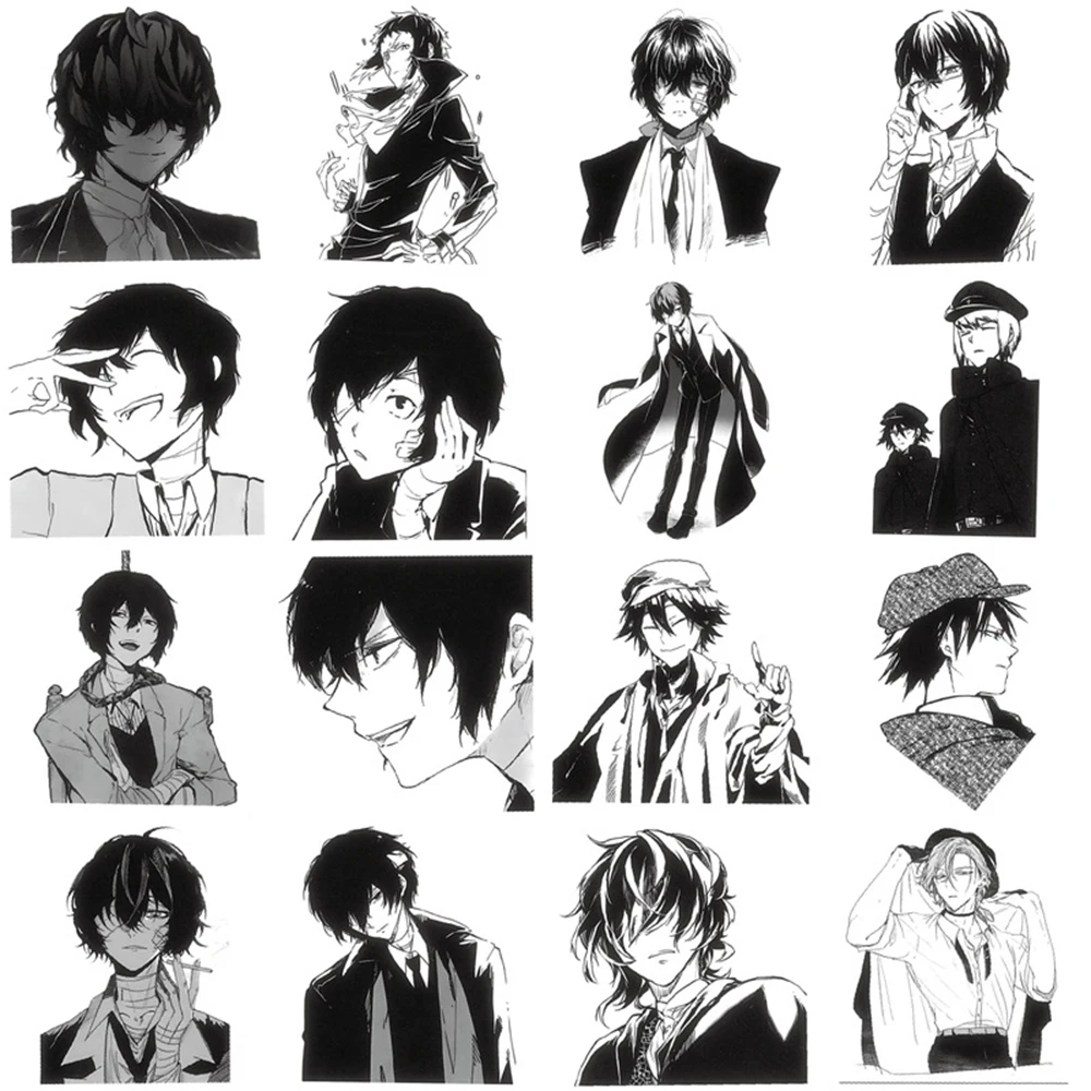 Bungo Stray Dogs Anime Stickers Pack - Black and White Cartoon Graffiti Decals