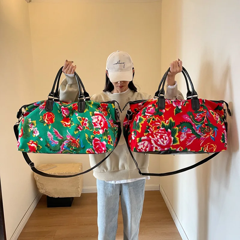 Travel Bag Northeast Big Flower Fashion Canvas Men Women Outdoor Casual Fitness Portable Hand Crossbody travel bag