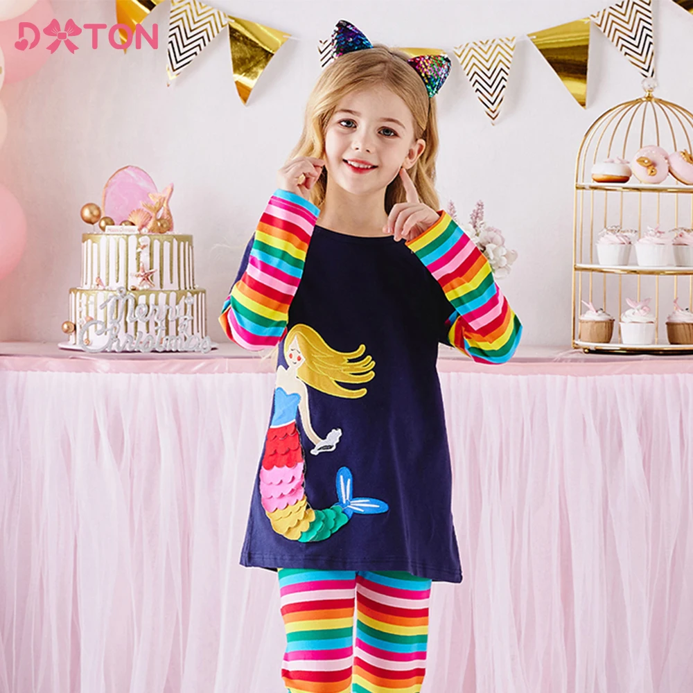 DXTON-Girls-Rainbow-Tops-Kids-Long-Sleeve-Cotton-T-shirts-Children ...
