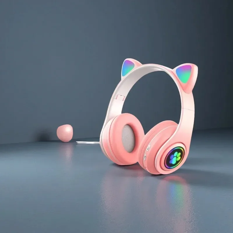 Nieuwe draadloze RGB-koptelefoon met schattige kattenoortjes, microfoon, ruisonderdrukking, stereo-muziek voor kinderen. Een leuk cadeau voor kinderen._voghion.com