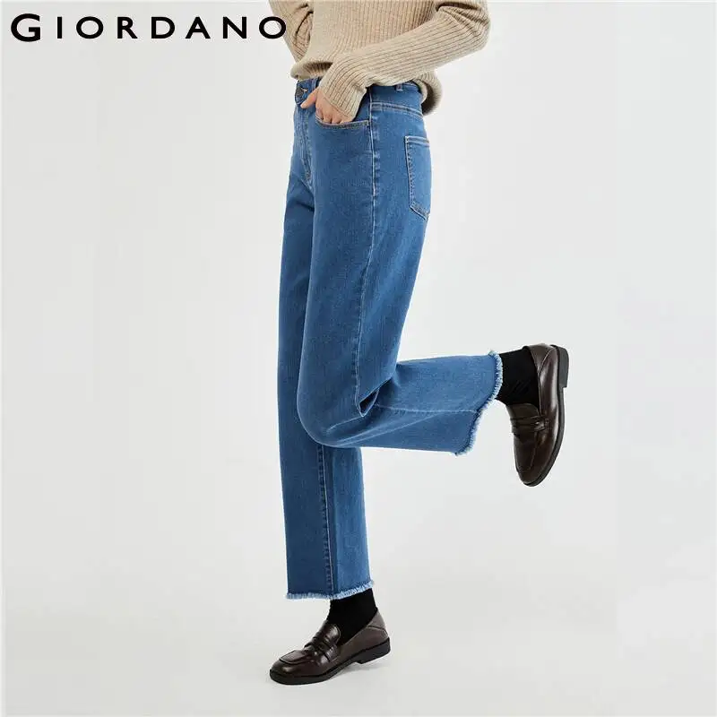 

GIORDANO Women Jeans Mid Rise Five-Pocket Denim Jeans Ankle Length Slight Stretch Fashion Casual Frayed Denim Pants 13423150