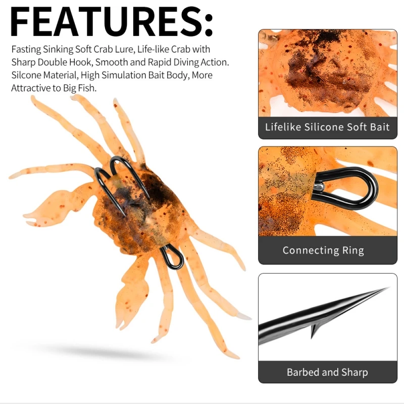 ZUKIBO Artificial Crab Soft Bait 3D Simulation Soft Fishing Lures with Sharp Hooks 130mm 32.5g Sinking Bait Fishing Tool Pesca