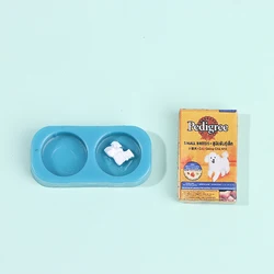 Miniature Pet Food Set with Bowl - Dollhouse Kitchen & Garden Decor Accessories (Blue)