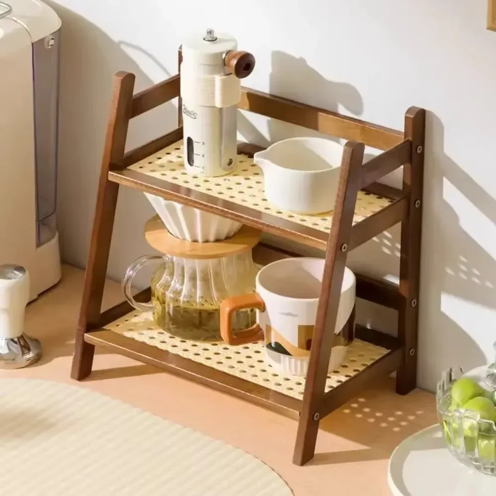 Double Layer Bamboo Rack 2-Tier Desktop Organizer Display Racks Office Stationary Office Storage Makeup Organizion for Vanity 4