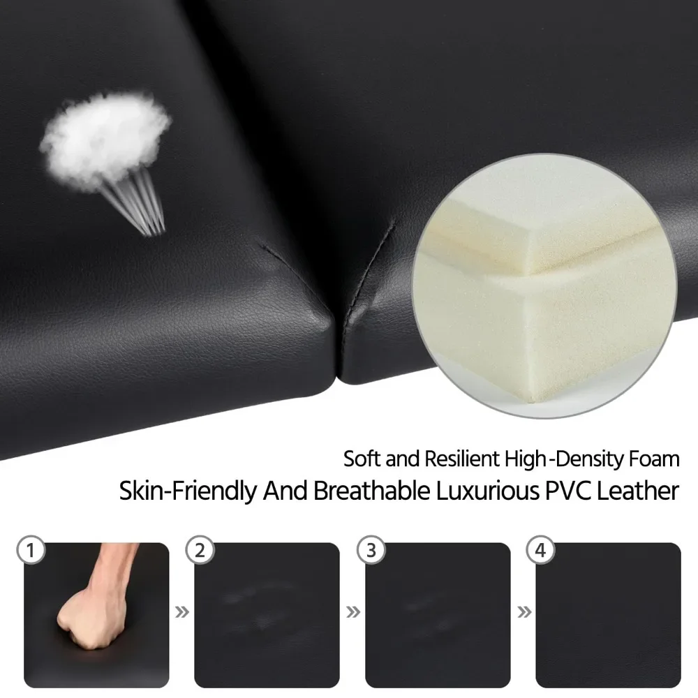 Portable Adjustable Tattoo and Massage Table, Aluminium 3-Section Folding Spa Bed with 24" Wide Non-Woven Carry Bag, Black