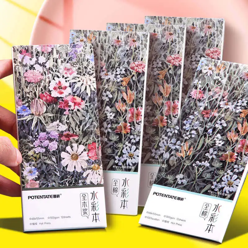 포텐테이트 미니 휴대용 수채화 용지 노트 스케치 여행용 수채화 도구 300g 두꺼운 종이 /12매 미술학생 특별용