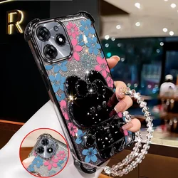 Elegant Floral Phone Case Set with Lanyard and Stand for Tecno Spark Slim (Black)