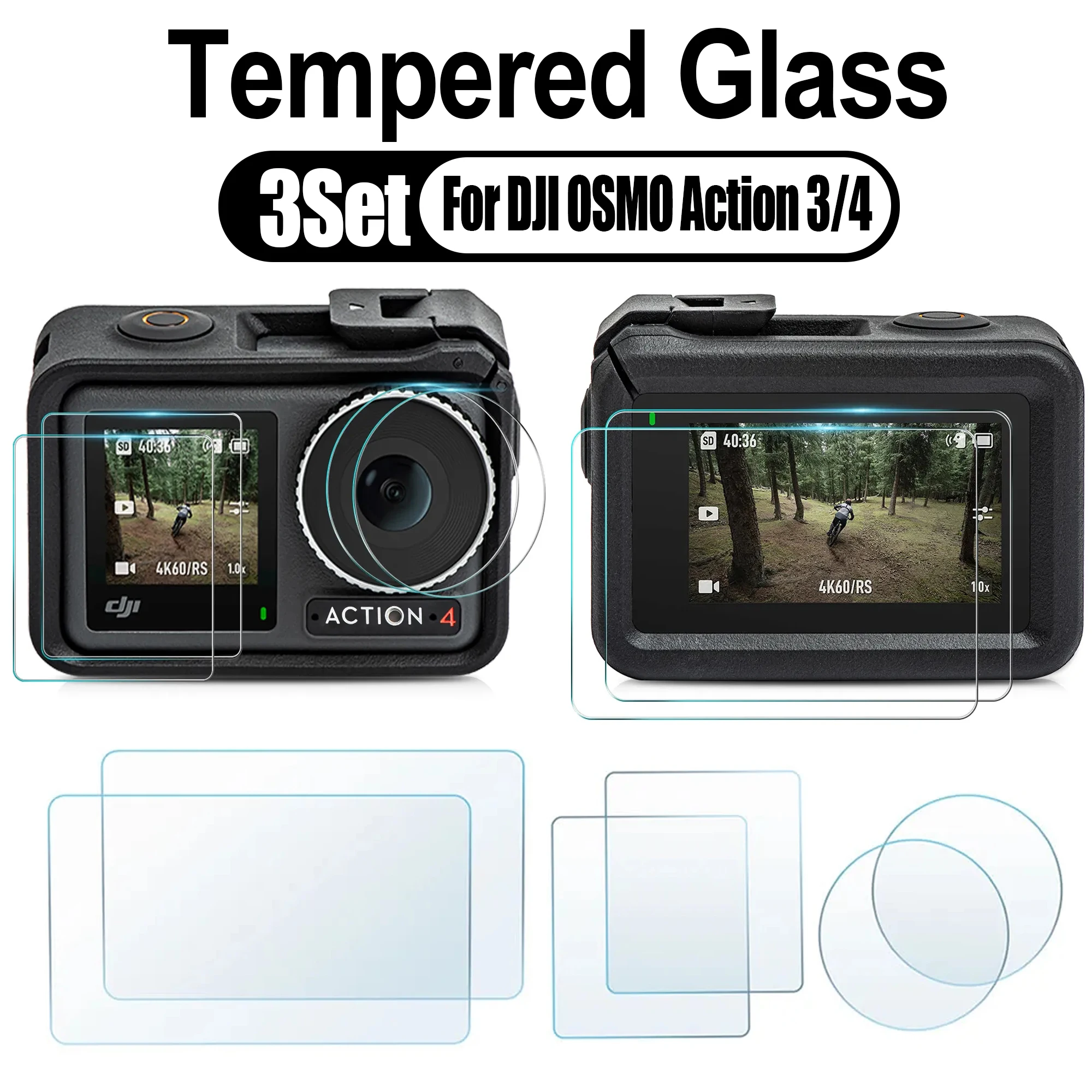 Per Dji Action 3/4 Videocamere Sportive Obiettivo Anteriore Posteriore Pellicola In Vetro Temperato Proteggi Schermo Trasparente Antigraffio Per Osmo 