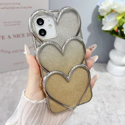 Luxury Glitter 3D Love Heart Phone Case - Clear Plating Shockproof Protective Back Cover - iPhone 12 Pro Max (Silvery Gold)
