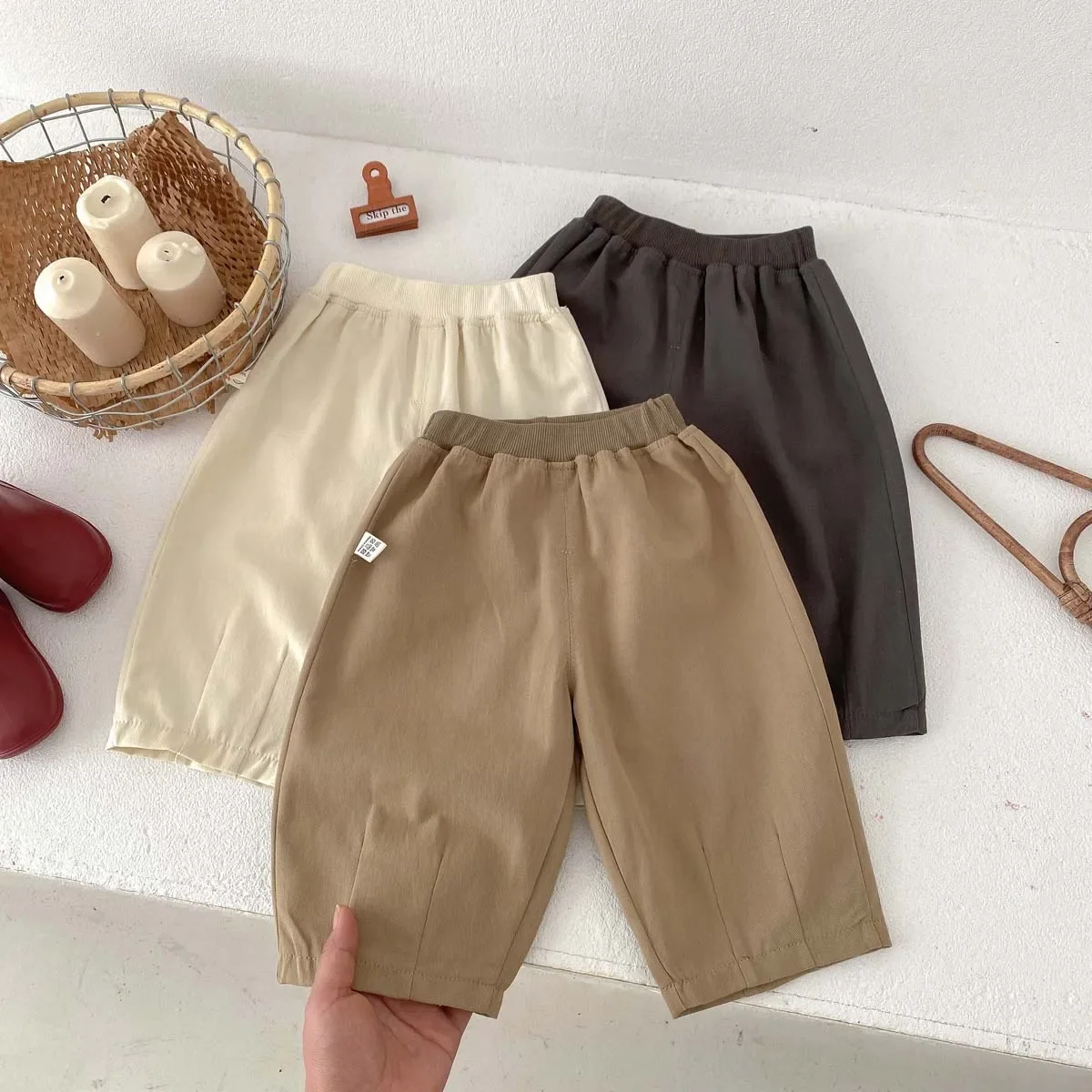Korean Spring Autumn Baby Boys Pants Cotton Solid Versatile 0-2 Years Infant Boys Trousers Toddler Cargo Pants