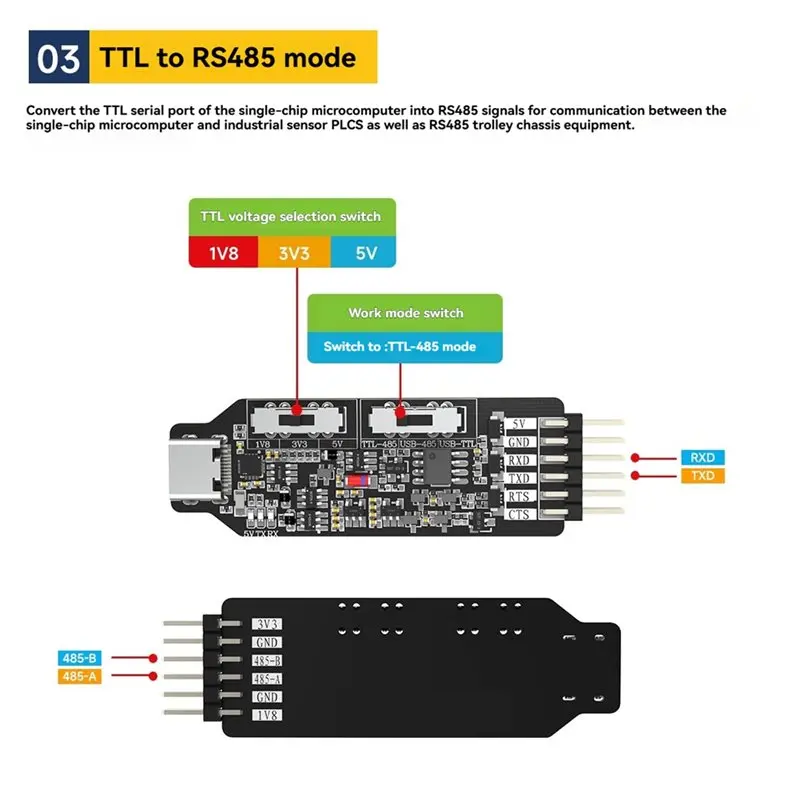 베스트셀러 TTL-RS485 USB 다기능 시리얼 포트 모듈 CH340 통신 다운로드 어댑터 (코드 포함) USB-TTL USB-RS485