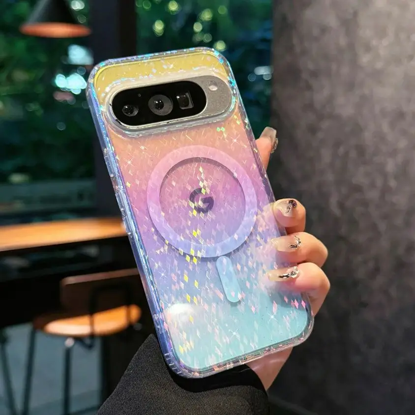 Gradient Bling Glitter Magnetic Wireless Charging Colorful Clear Case