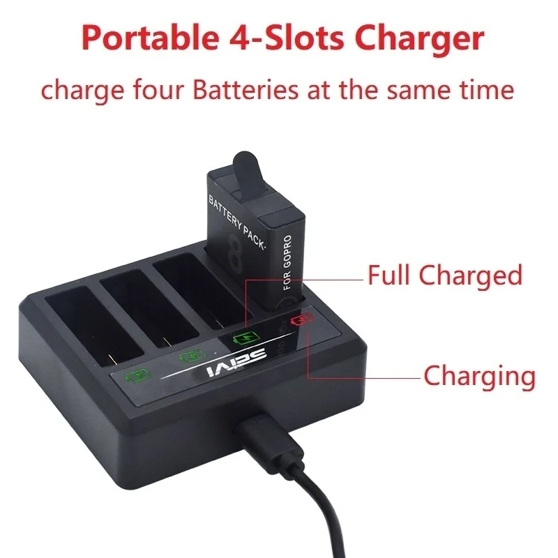 Batterie 1800mAh pour GoPro Hero 8 7 6 5 insérée dans le chargeur USB