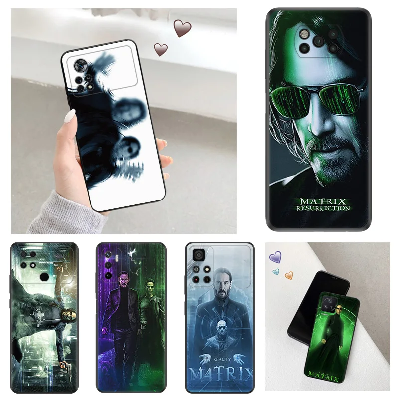 샤오미 포코 C51 C50 C40 M5 M5S M4 M3 X5 X4 X3 Pro F5 F4 F3 GT NFC F1 소프트 커버, 블랙 매트 매트릭스 4 낙하 방지 폰 케이스