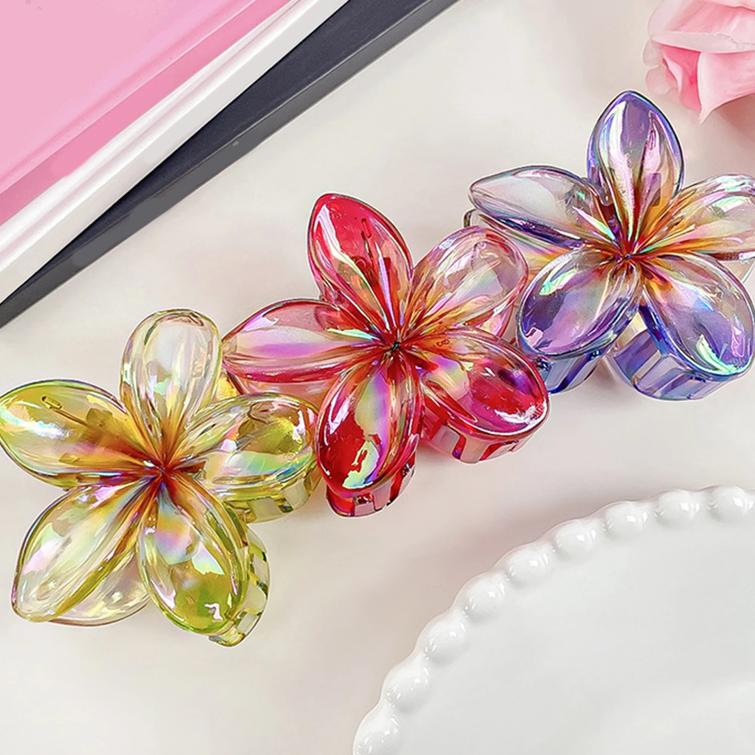 6 Farben Blumen greifen Haars pangen Böhmen Blütenblatt Form Ei Blume Klaue Clips süße Frauen Farbverlauf Krabben klemme Mädchen Haar zubehör – Detail 2