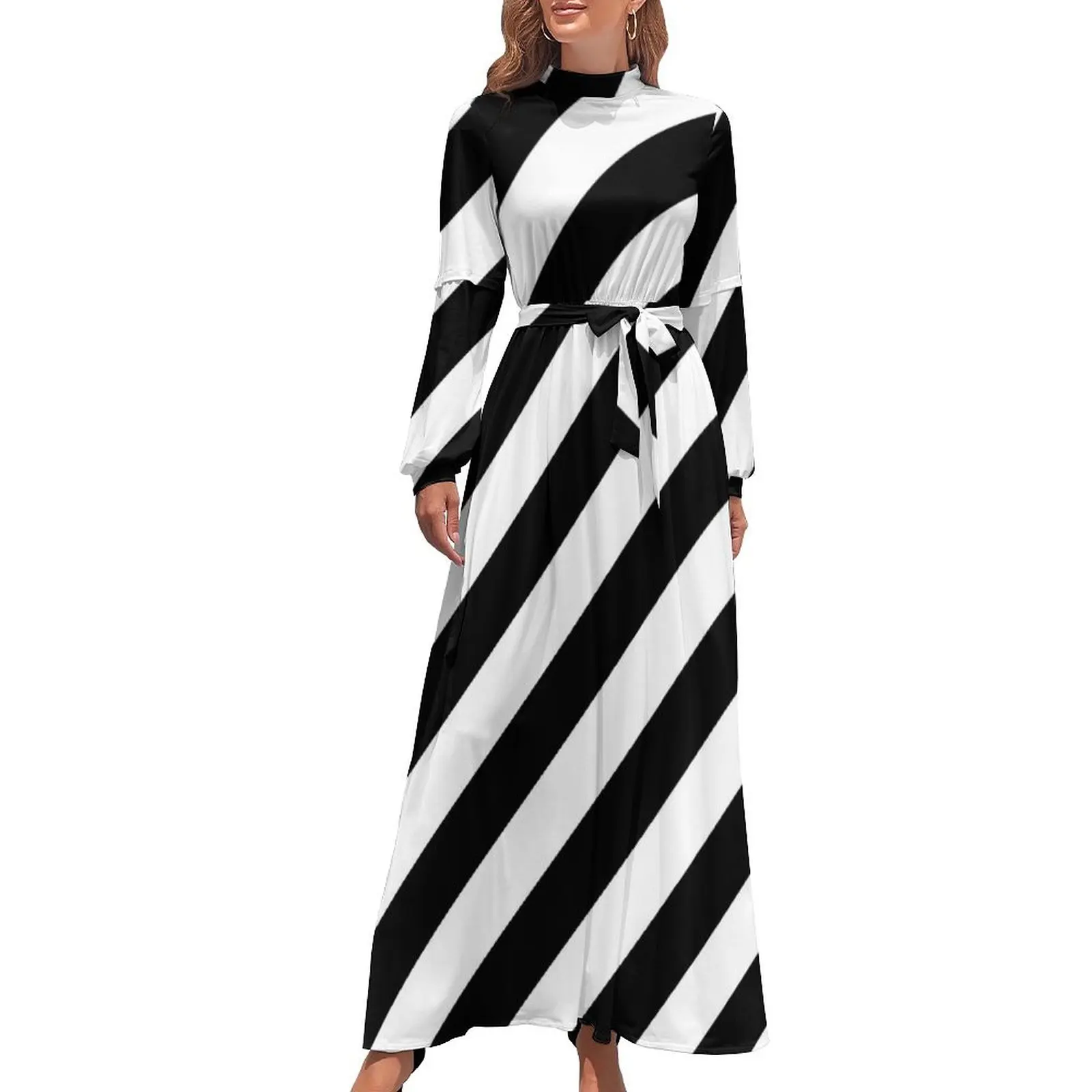 thumbnail image 1 of Vestido largo con falda tubo y rayas diagonales en blanco y negro Vestido largo para mujer Vestidos de fiesta para mujer, 1 of 5