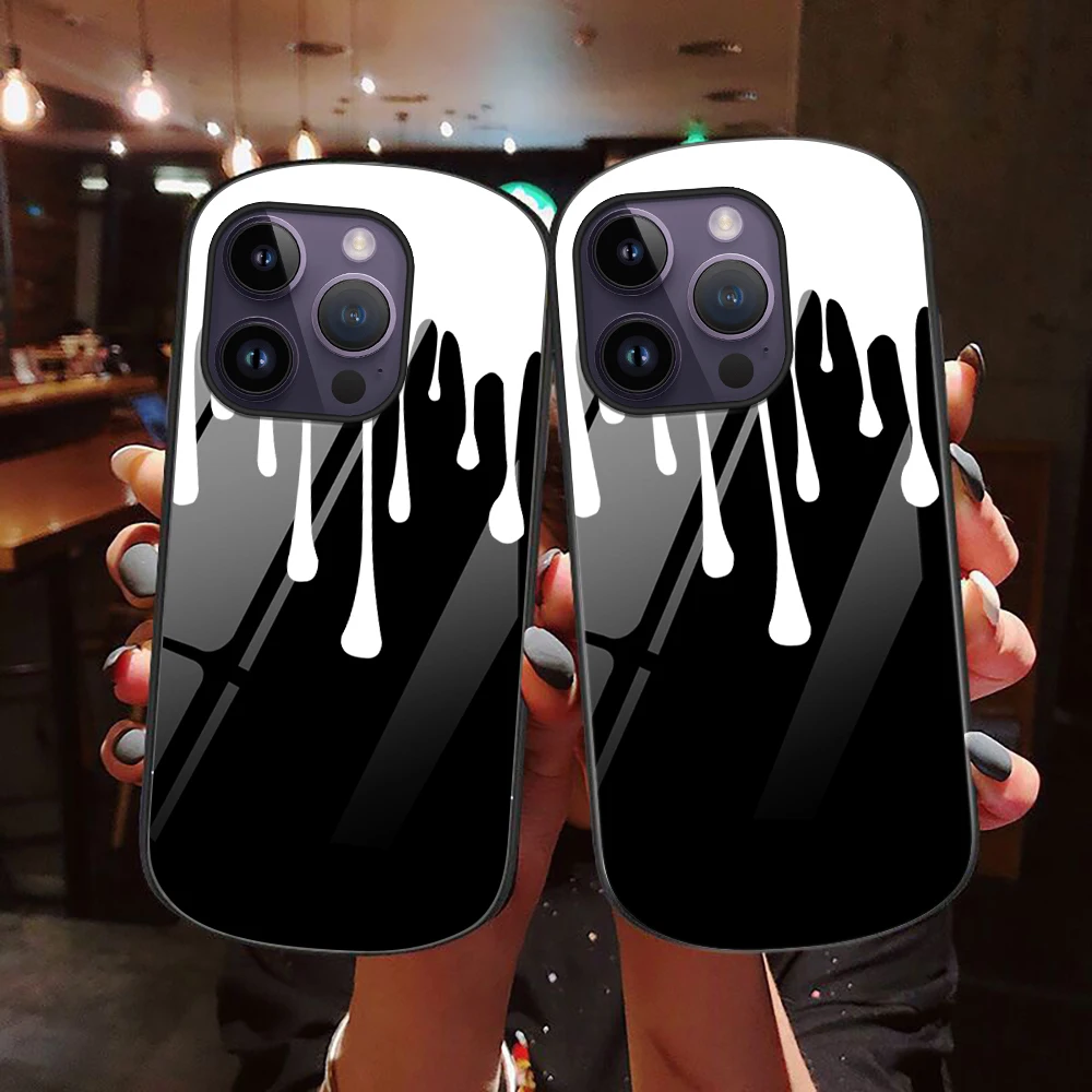 Custodia Ovale In Vetro Temperato Per Iphone 11 14 13 12Mini Pro Max Cover Per Iphone Xs X Xr 7 8Plus Se2022 White Graffiti Fundas