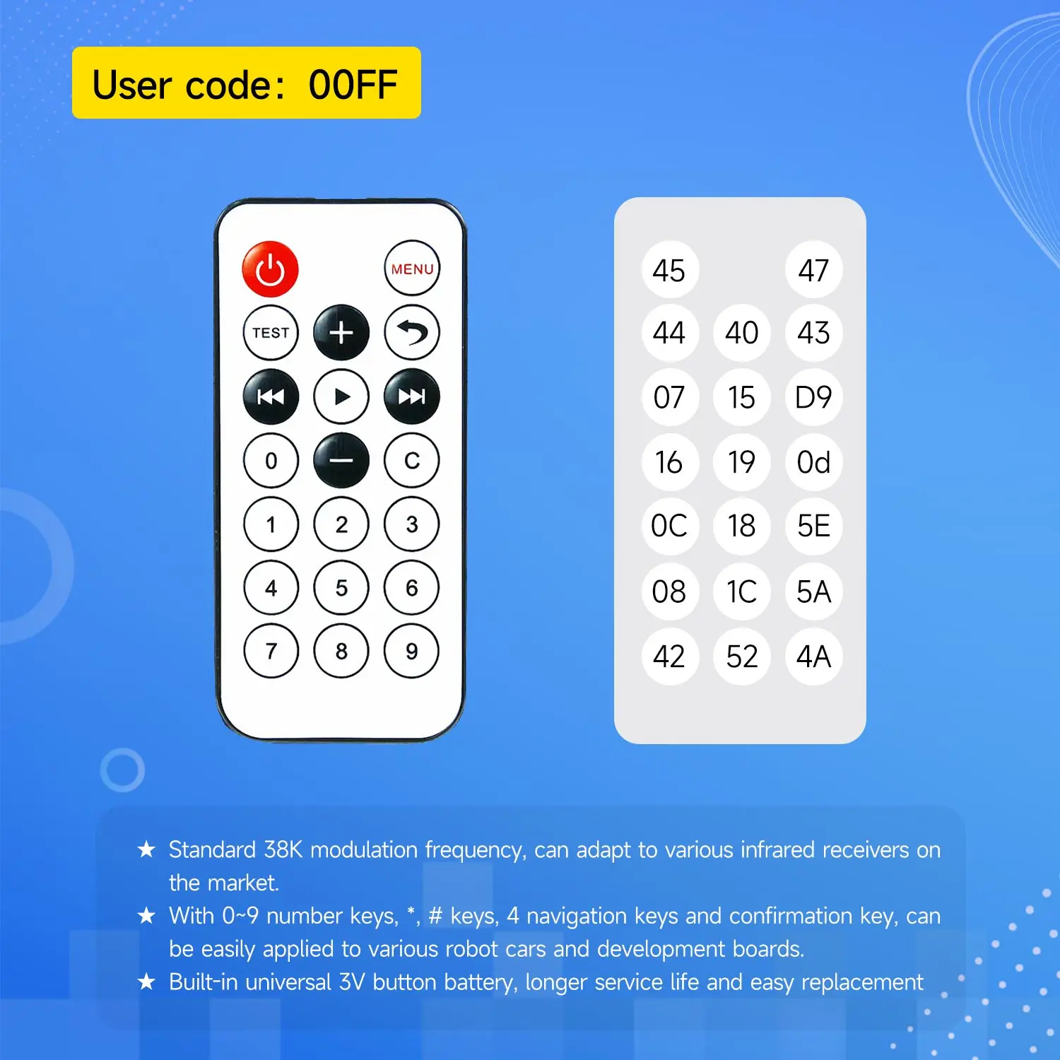 Yahboom IR Infrared Wireless Remote Control Suitable For Smart Cars Robot Kit
