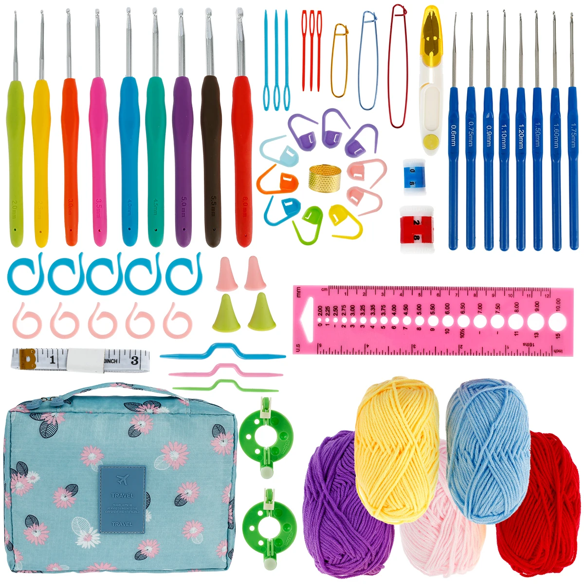 132Pcs Practical Crochet Hook Set Complete Crochet Kits for Beginners Hand Knitting Needles Tools Ball Markers With Bag