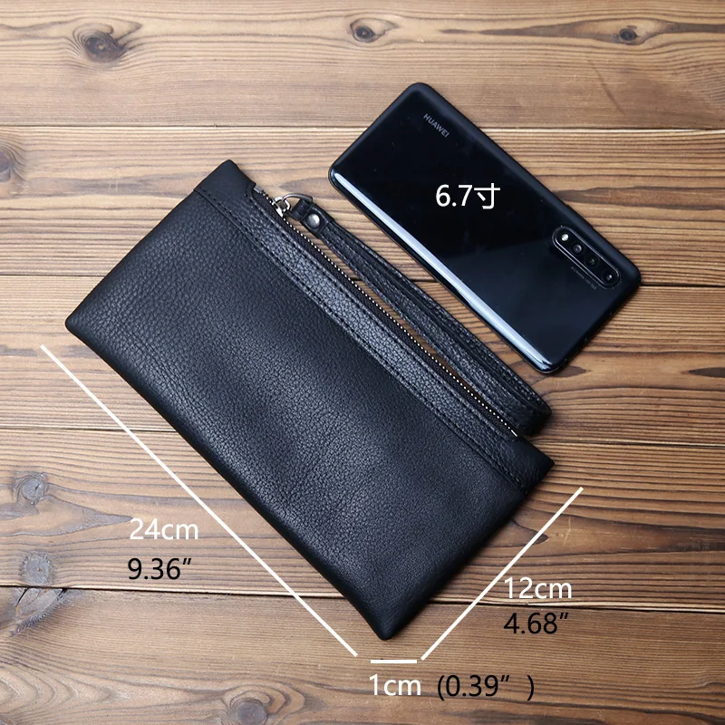 Leather Men's Wallet Natural Cowhide Clutch Bag Long Bank Card Bag Large Capacity Coin Purse Casual Men's Mobile Phone Bag NZPJ