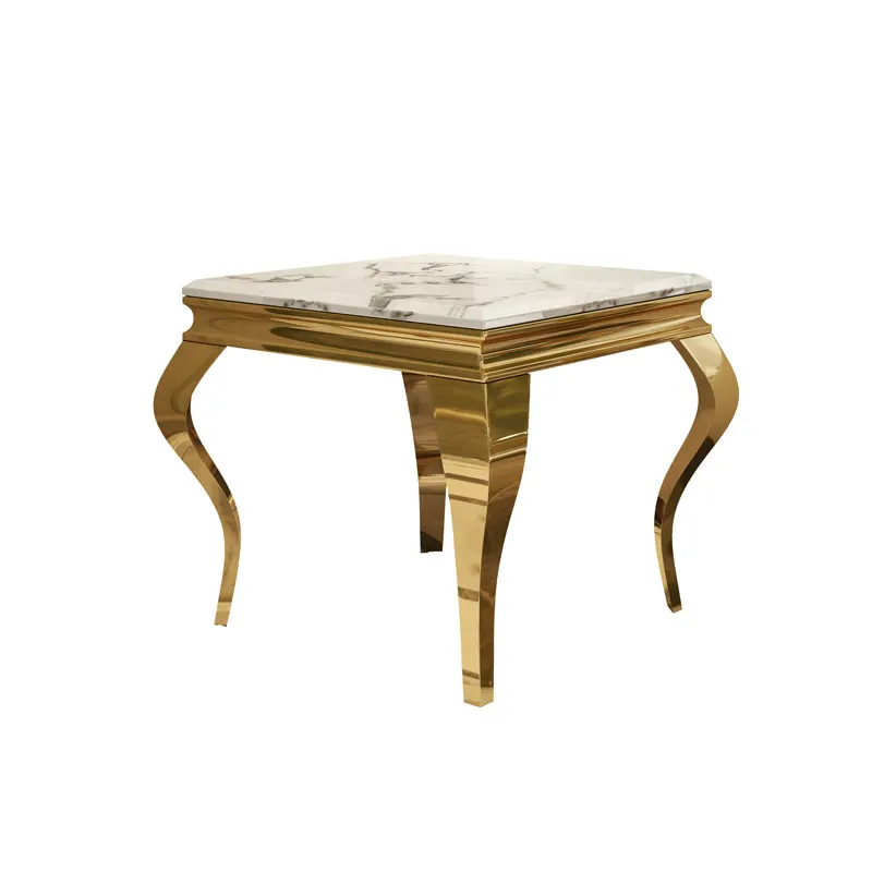 

Light luxury edge sofa corner table European stainless steel marble plate small living room tea table