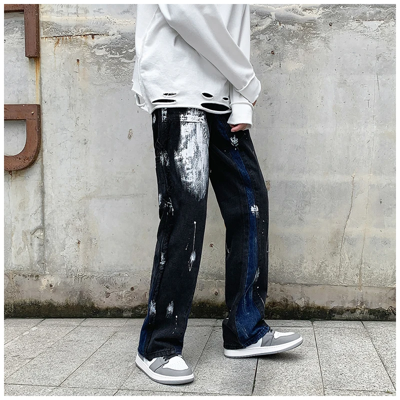 

Jeans Men Loose Straight Leg Pant Elastic Waist Teenager Casual Ankle-length JEANS Pants Mouth Kpop Clothes Hip Hop Wide Leg E17