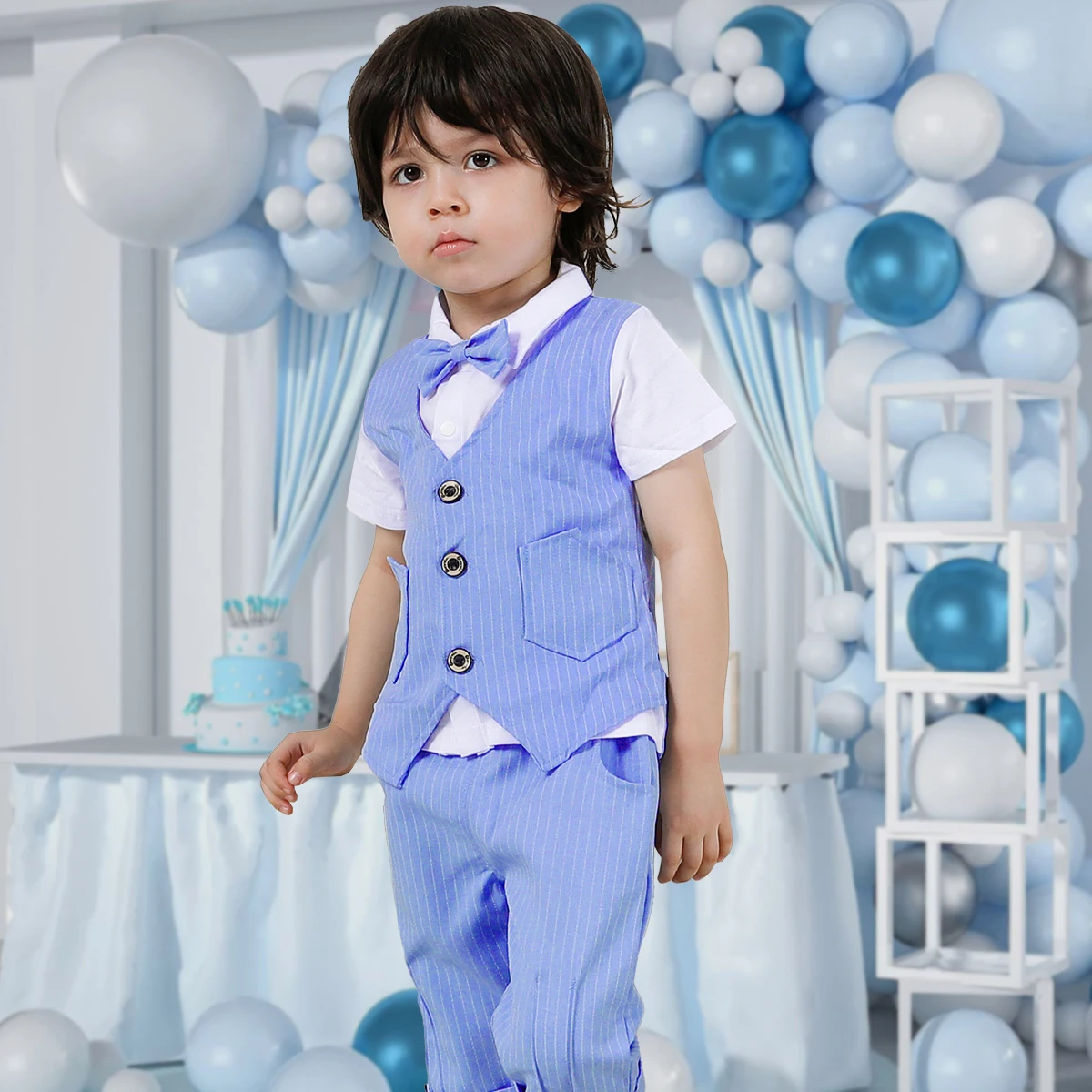 Baby Boys Clothing Set Infant Gentleman Outfit Top + Shorts Baptism Wedding Birthday Gift Costume 2PCS Kids Summer Clothes Suit - 2