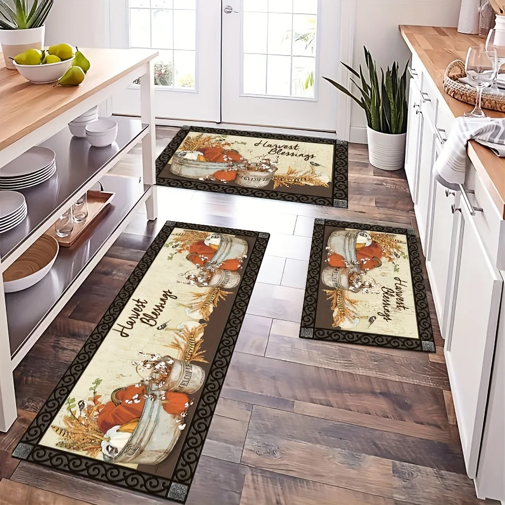 Fall Pumpkin Print Floormat Thanksgiving Autumn Harvest Balcony Kitchen Rug Living Room Bedroom Entrance Non-slip Rug Home Decor 2