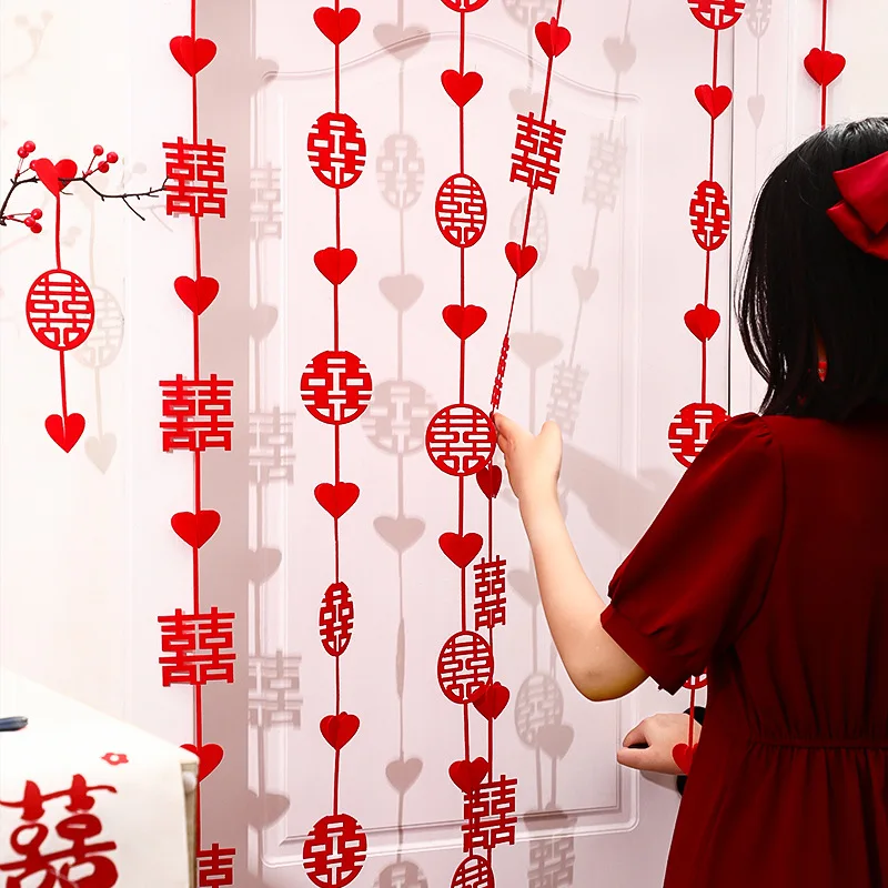 10pcs Chinese Traditional Wedding Decoration Window Hanging Red Non-woven Fabric Pendants Festival Happiness Curtains Ornament
