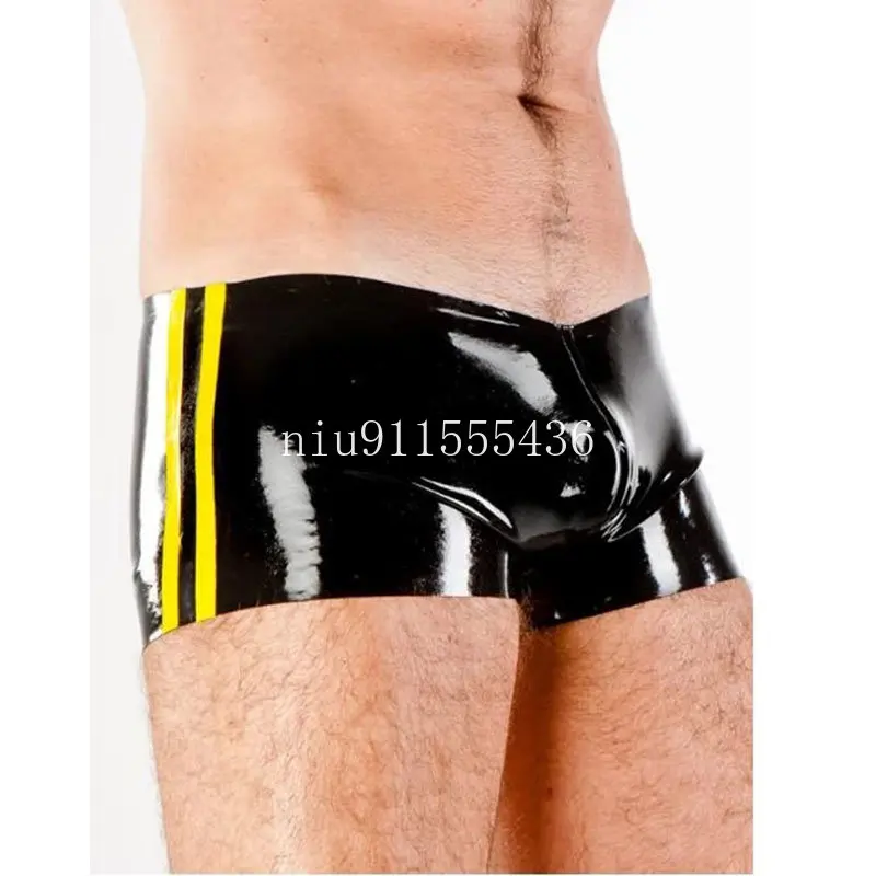 

Handmade Latex Panties Boxer Black with Yellow Male Underwear Shorts (NO ZIP)