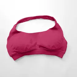 Women's Seamless High Impact Push-Up Halter Sports Bra - Backless Fitness & Yoga Top - M (Plum colored)