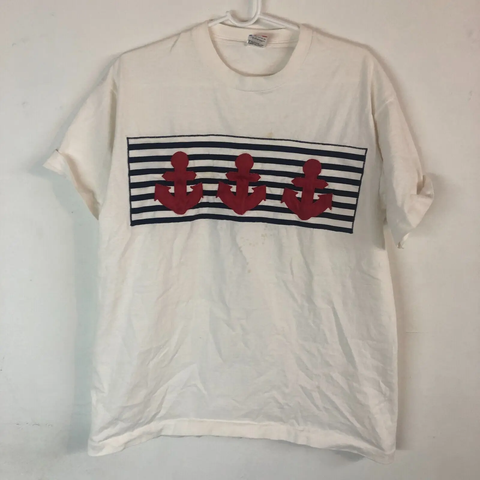 90S Vintage Fruit Of The Loom Anchors Maglietta Bianca Extra Large Da Uomo Maniche Lunghe O Corte