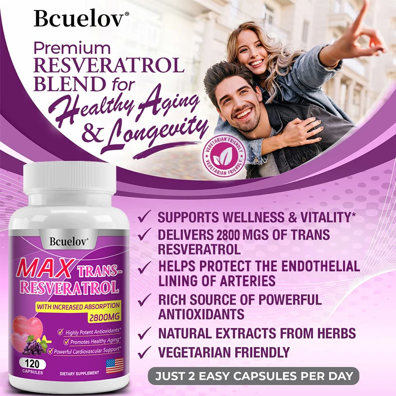 

Resveratrol Antioxidant - Supports Cardiovascular and Liver Health, Anti-inflammatory, Improves Skin and Hair Health