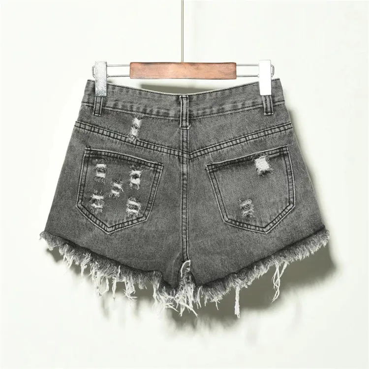 2025 New High Waist Tassel Broken Denim Shorts Female Summer Korean Version Raw Edge Wide Leg Loose Plus Size Jean Shorts Women 6