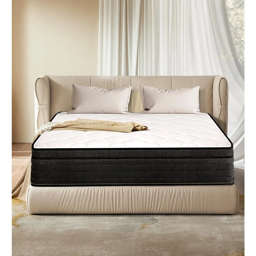 King Size Mattress 12 Inch Hybrid Mattress in a Box with Gel Memory Foam Individually Wrapped Pocket Coils Innerspring 5