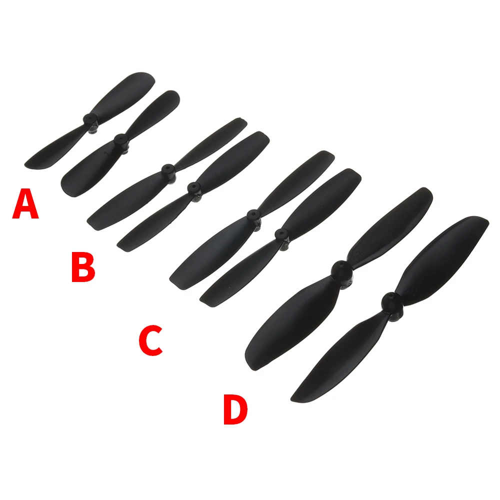 Ensemble de 4 hélices CCW pour drone, tailles 55 mm et 60 mm, alignées sur fond gris.