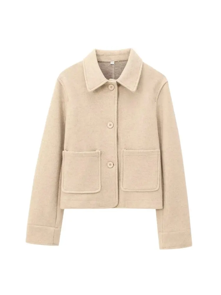 Veste douce avec poches pour femmes, manteau à manches longues, boutonné, vêtements d'extérieur pour femmes, hauts chics, mode